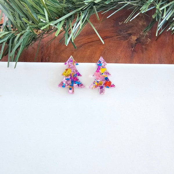 Christmas Tree Studs - Light Pink Sparkle-Spiffy & Splendid-Light Pink Sparkle-OneSize-[option4]-[option5]-[option6]-[option7]-[option8]-Shop-Boutique-Clothing-for-Women-Online