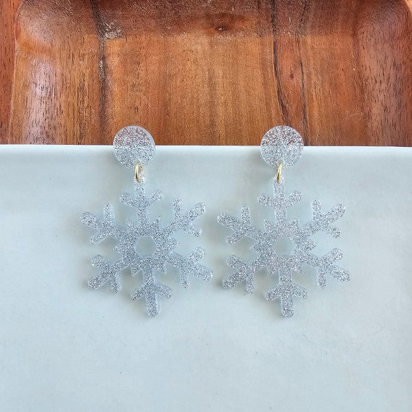 Snowflake Earrings - Silver Glitter-Spiffy & Splendid-Silver Glitter-OneSize-[option4]-[option5]-[option6]-[option7]-[option8]-Shop-Boutique-Clothing-for-Women-Online