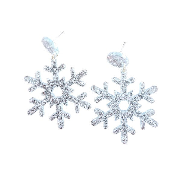 Snowflake Earrings - Silver Glitter-Spiffy & Splendid-Silver Glitter-OneSize-[option4]-[option5]-[option6]-[option7]-[option8]-Shop-Boutique-Clothing-for-Women-Online