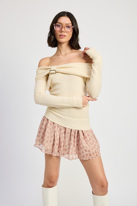 MIXED MEDIA OFF SHOULDER MINI DRESS-Emory Park-IVORY-S-[option4]-[option5]-[option6]-[option7]-[option8]-Shop-Boutique-Clothing-for-Women-Online