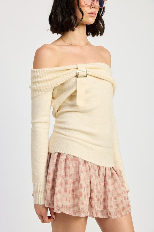 MIXED MEDIA OFF SHOULDER MINI DRESS-Emory Park-[option4]-[option5]-[option6]-[option7]-[option8]-Shop-Boutique-Clothing-for-Women-Online