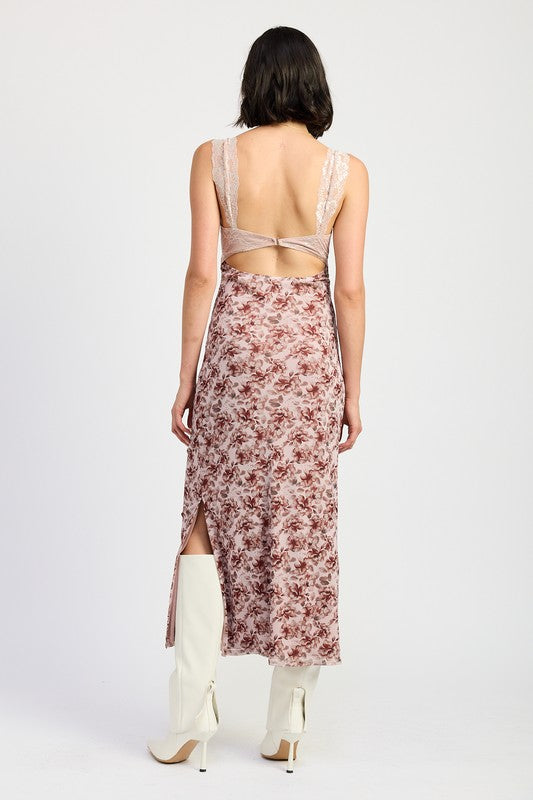 LACE CONTRASTED MIDI DRESS WITH SIDE SLIT-Emory Park-[option4]-[option5]-[option6]-[option7]-[option8]-Shop-Boutique-Clothing-for-Women-Online