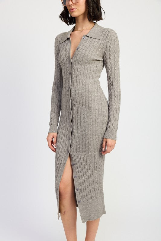 BUTTONED LONG SLEEVE CABLE KNIT DRESS-Emory Park-[option4]-[option5]-[option6]-[option7]-[option8]-Shop-Boutique-Clothing-for-Women-Online