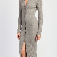 BUTTONED LONG SLEEVE CABLE KNIT DRESS-Emory Park-[option4]-[option5]-[option6]-[option7]-[option8]-Shop-Boutique-Clothing-for-Women-Online