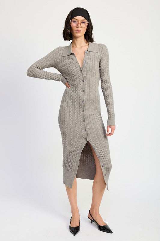 BUTTONED LONG SLEEVE CABLE KNIT DRESS-Emory Park-[option4]-[option5]-[option6]-[option7]-[option8]-Shop-Boutique-Clothing-for-Women-Online