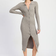 BUTTONED LONG SLEEVE CABLE KNIT DRESS-Emory Park-[option4]-[option5]-[option6]-[option7]-[option8]-Shop-Boutique-Clothing-for-Women-Online