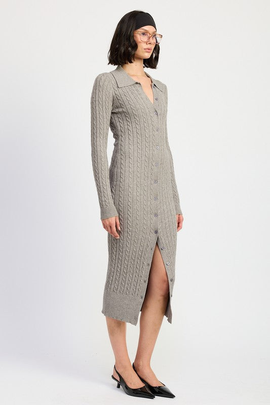 BUTTONED LONG SLEEVE CABLE KNIT DRESS-Emory Park-[option4]-[option5]-[option6]-[option7]-[option8]-Shop-Boutique-Clothing-for-Women-Online