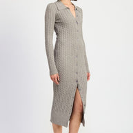 BUTTONED LONG SLEEVE CABLE KNIT DRESS-Emory Park-[option4]-[option5]-[option6]-[option7]-[option8]-Shop-Boutique-Clothing-for-Women-Online