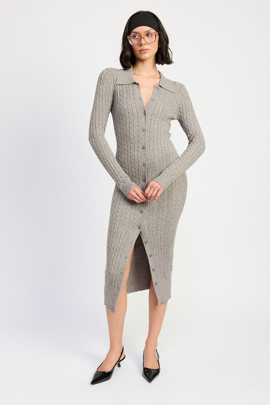 BUTTONED LONG SLEEVE CABLE KNIT DRESS-Emory Park-[option4]-[option5]-[option6]-[option7]-[option8]-Shop-Boutique-Clothing-for-Women-Online