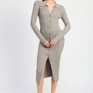 BUTTONED LONG SLEEVE CABLE KNIT DRESS-Emory Park-[option4]-[option5]-[option6]-[option7]-[option8]-Shop-Boutique-Clothing-for-Women-Online