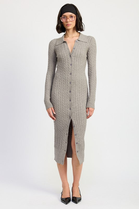 BUTTONED LONG SLEEVE CABLE KNIT DRESS-Emory Park-[option4]-[option5]-[option6]-[option7]-[option8]-Shop-Boutique-Clothing-for-Women-Online