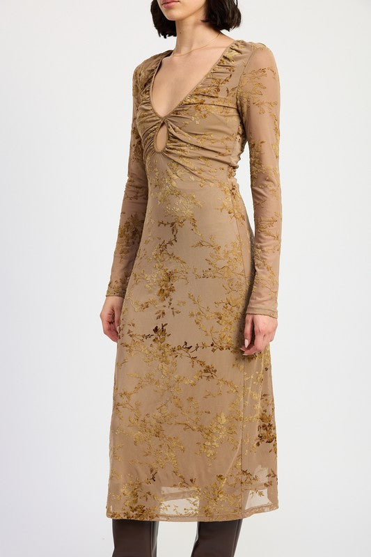 KEY HOLE MIDI LONG SLEEVE DRESS-Emory Park-[option4]-[option5]-[option6]-[option7]-[option8]-Shop-Boutique-Clothing-for-Women-Online