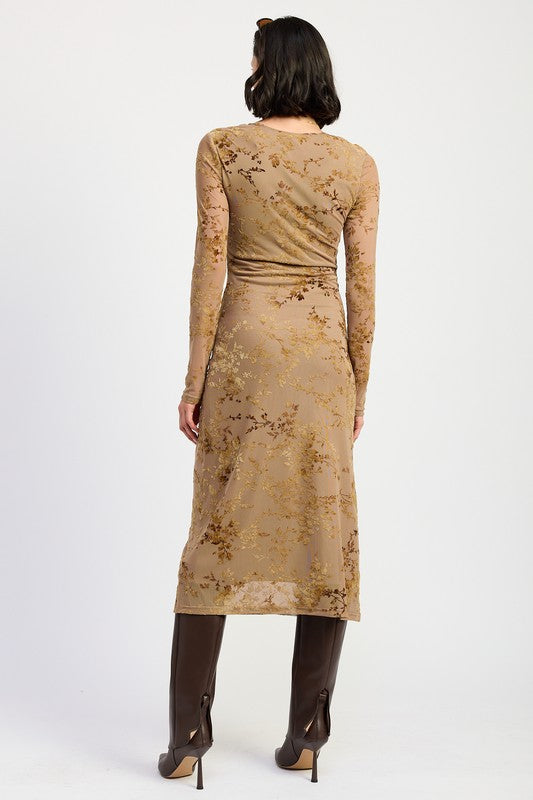 KEY HOLE MIDI LONG SLEEVE DRESS-Emory Park-[option4]-[option5]-[option6]-[option7]-[option8]-Shop-Boutique-Clothing-for-Women-Online