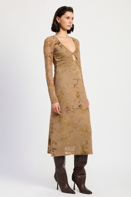 KEY HOLE MIDI LONG SLEEVE DRESS-Emory Park-[option4]-[option5]-[option6]-[option7]-[option8]-Shop-Boutique-Clothing-for-Women-Online