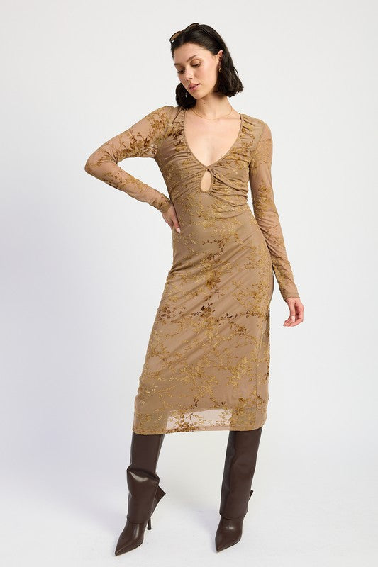 KEY HOLE MIDI LONG SLEEVE DRESS-Emory Park-[option4]-[option5]-[option6]-[option7]-[option8]-Shop-Boutique-Clothing-for-Women-Online