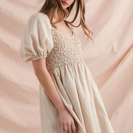 SO ME Textured Woven Daily Dress with Puff Sleeves-Dresses-Trendsi-[option4]-[option5]-[option6]-[option7]-[option8]-Shop-Boutique-Clothing-for-Women-Online