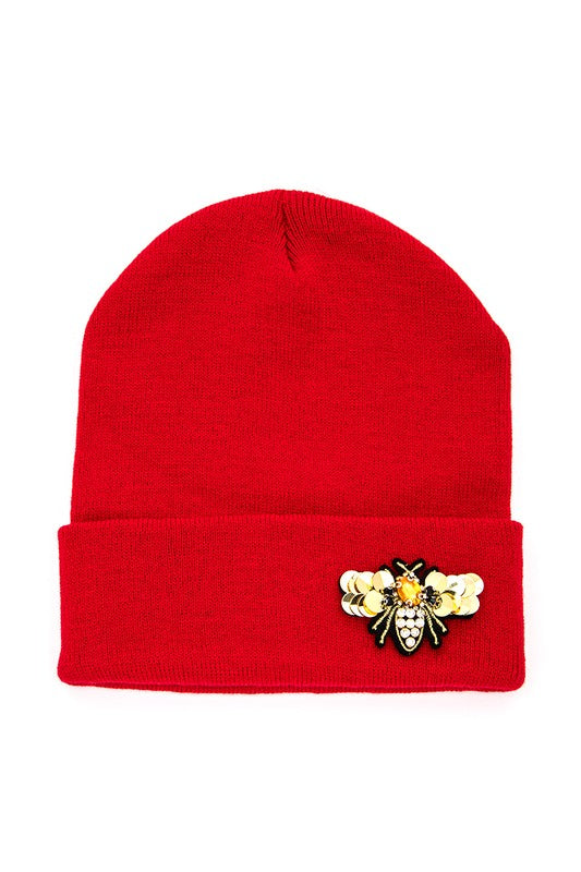 Golden Bee Embellished Winter Knit Beanie-LA Jewelry Plaza-Red-O/S-[option4]-[option5]-[option6]-[option7]-[option8]-Shop-Boutique-Clothing-for-Women-Online