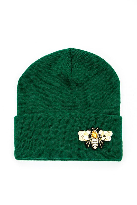 Golden Bee Embellished Winter Knit Beanie-LA Jewelry Plaza-Green-O/S-[option4]-[option5]-[option6]-[option7]-[option8]-Shop-Boutique-Clothing-for-Women-Online