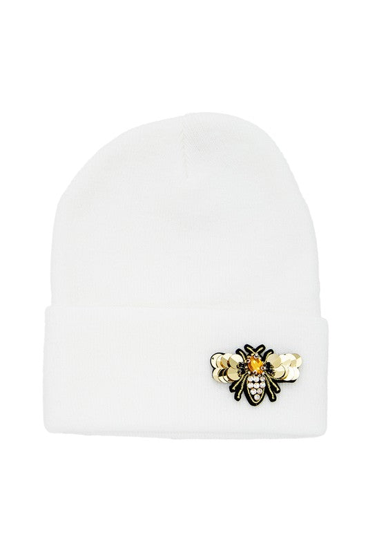 Golden Bee Embellished Winter Knit Beanie-LA Jewelry Plaza-White-O/S-[option4]-[option5]-[option6]-[option7]-[option8]-Shop-Boutique-Clothing-for-Women-Online