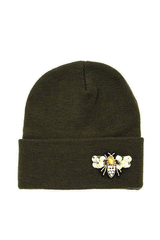 Golden Bee Embellished Winter Knit Beanie-LA Jewelry Plaza-Olive-O/S-[option4]-[option5]-[option6]-[option7]-[option8]-Shop-Boutique-Clothing-for-Women-Online