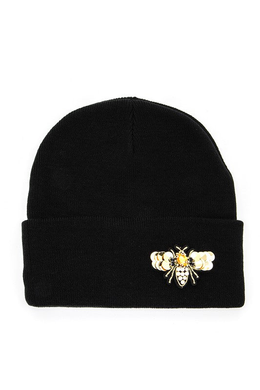 Golden Bee Embellished Winter Knit Beanie-LA Jewelry Plaza-Black-O/S-[option4]-[option5]-[option6]-[option7]-[option8]-Shop-Boutique-Clothing-for-Women-Online