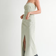 BUTTON UP TUBE DENIM DRESS WITH SLIT-Emory Park-[option4]-[option5]-[option6]-[option7]-[option8]-Shop-Boutique-Clothing-for-Women-Online