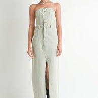 BUTTON UP TUBE DENIM DRESS WITH SLIT-Emory Park-[option4]-[option5]-[option6]-[option7]-[option8]-Shop-Boutique-Clothing-for-Women-Online