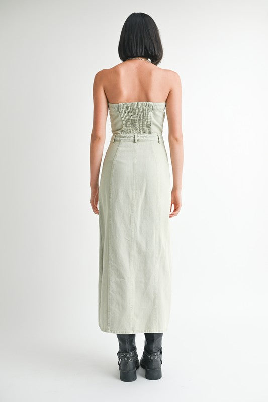 BUTTON UP TUBE DENIM DRESS WITH SLIT-Emory Park-[option4]-[option5]-[option6]-[option7]-[option8]-Shop-Boutique-Clothing-for-Women-Online