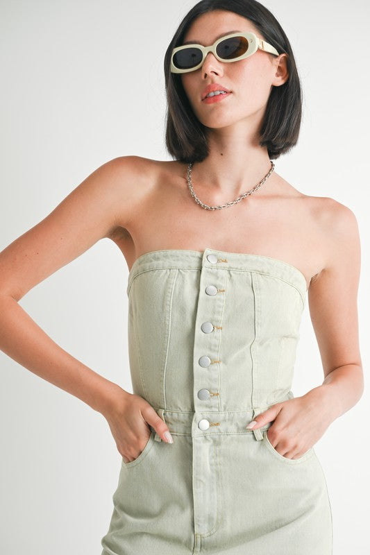 BUTTON UP TUBE DENIM DRESS WITH SLIT-Emory Park-[option4]-[option5]-[option6]-[option7]-[option8]-Shop-Boutique-Clothing-for-Women-Online