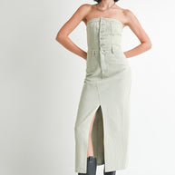 BUTTON UP TUBE DENIM DRESS WITH SLIT-Emory Park-[option4]-[option5]-[option6]-[option7]-[option8]-Shop-Boutique-Clothing-for-Women-Online