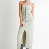 BUTTON UP TUBE DENIM DRESS WITH SLIT-Emory Park-[option4]-[option5]-[option6]-[option7]-[option8]-Shop-Boutique-Clothing-for-Women-Online