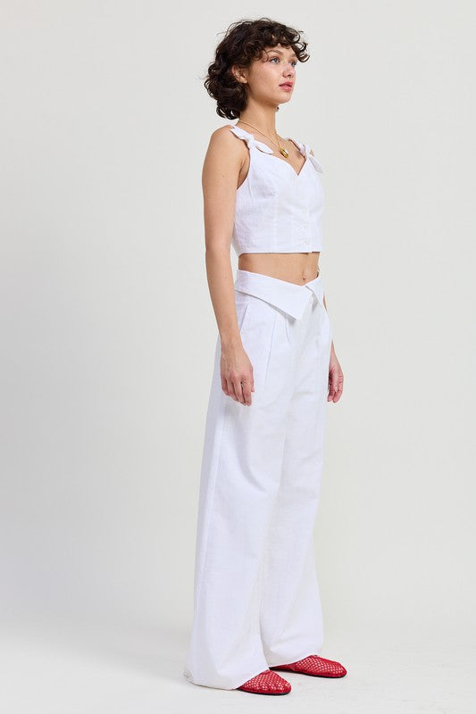 BUTTON UP CROPPED TOP WITH SHOULDER TIES-Emory Park-[option4]-[option5]-[option6]-[option7]-[option8]-Shop-Boutique-Clothing-for-Women-Online