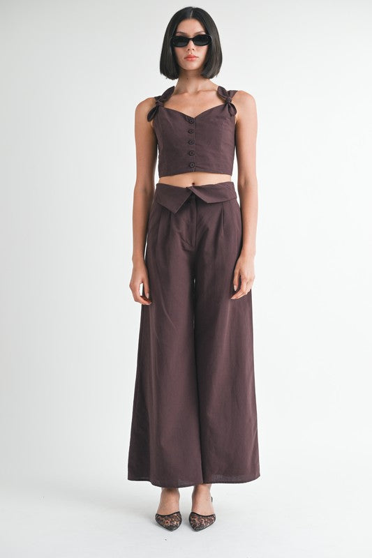 BUTTON UP CROPPED TOP WITH SHOULDER TIES-Emory Park-[option4]-[option5]-[option6]-[option7]-[option8]-Shop-Boutique-Clothing-for-Women-Online