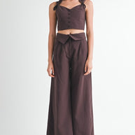 BUTTON UP CROPPED TOP WITH SHOULDER TIES-Emory Park-[option4]-[option5]-[option6]-[option7]-[option8]-Shop-Boutique-Clothing-for-Women-Online