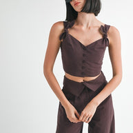 BUTTON UP CROPPED TOP WITH SHOULDER TIES-Emory Park-[option4]-[option5]-[option6]-[option7]-[option8]-Shop-Boutique-Clothing-for-Women-Online