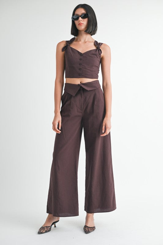 BUTTON UP CROPPED TOP WITH SHOULDER TIES-Emory Park-[option4]-[option5]-[option6]-[option7]-[option8]-Shop-Boutique-Clothing-for-Women-Online