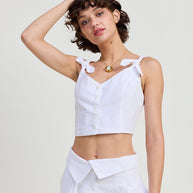 BUTTON UP CROPPED TOP WITH SHOULDER TIES-Emory Park-[option4]-[option5]-[option6]-[option7]-[option8]-Shop-Boutique-Clothing-for-Women-Online