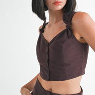 BUTTON UP CROPPED TOP WITH SHOULDER TIES-Emory Park-[option4]-[option5]-[option6]-[option7]-[option8]-Shop-Boutique-Clothing-for-Women-Online