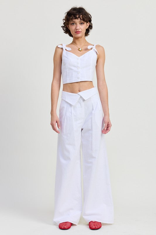 BUTTON UP CROPPED TOP WITH SHOULDER TIES-Emory Park-[option4]-[option5]-[option6]-[option7]-[option8]-Shop-Boutique-Clothing-for-Women-Online