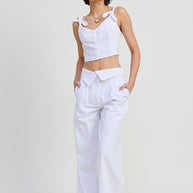 BUTTON UP CROPPED TOP WITH SHOULDER TIES-Emory Park-[option4]-[option5]-[option6]-[option7]-[option8]-Shop-Boutique-Clothing-for-Women-Online