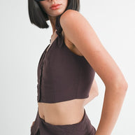 BUTTON UP CROPPED TOP WITH SHOULDER TIES-Emory Park-[option4]-[option5]-[option6]-[option7]-[option8]-Shop-Boutique-Clothing-for-Women-Online