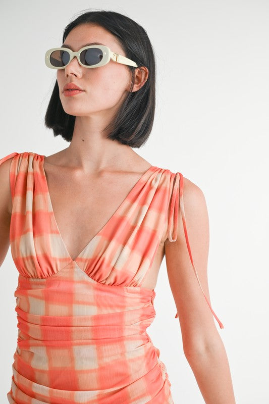 SHIRRED MINI DRESS WITH SHOULDER TIE-Emory Park-[option4]-[option5]-[option6]-[option7]-[option8]-Shop-Boutique-Clothing-for-Women-Online