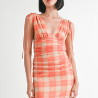 SHIRRED MINI DRESS WITH SHOULDER TIE-Emory Park-ORANGE PLAID-S-[option4]-[option5]-[option6]-[option7]-[option8]-Shop-Boutique-Clothing-for-Women-Online