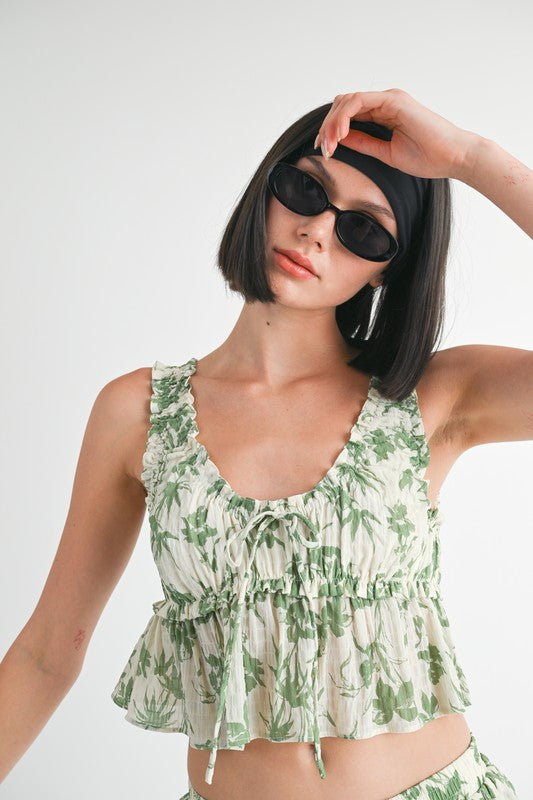 ROUND NECK BABYDOLL TOP-Emory Park-GREEN FLORAL-S-[option4]-[option5]-[option6]-[option7]-[option8]-Shop-Boutique-Clothing-for-Women-Online