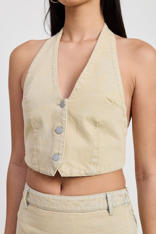 BUTTON DOWN HALTER NECK TOP-Emory Park-[option4]-[option5]-[option6]-[option7]-[option8]-Shop-Boutique-Clothing-for-Women-Online