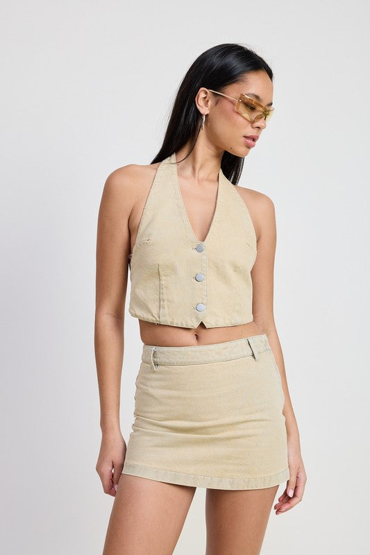BUTTON DOWN HALTER NECK TOP-Emory Park-[option4]-[option5]-[option6]-[option7]-[option8]-Shop-Boutique-Clothing-for-Women-Online