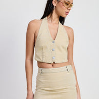 BUTTON DOWN HALTER NECK TOP-Emory Park-[option4]-[option5]-[option6]-[option7]-[option8]-Shop-Boutique-Clothing-for-Women-Online
