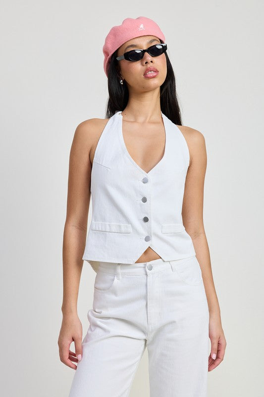 BUTTON UP HALTER NECK TOP-Emory Park-[option4]-[option5]-[option6]-[option7]-[option8]-Shop-Boutique-Clothing-for-Women-Online