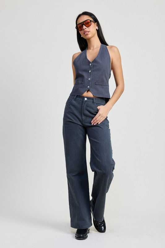 BUTTON UP HALTER NECK TOP-Emory Park-[option4]-[option5]-[option6]-[option7]-[option8]-Shop-Boutique-Clothing-for-Women-Online