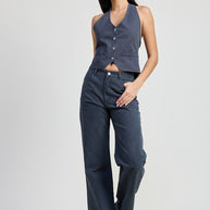 BUTTON UP HALTER NECK TOP-Emory Park-[option4]-[option5]-[option6]-[option7]-[option8]-Shop-Boutique-Clothing-for-Women-Online